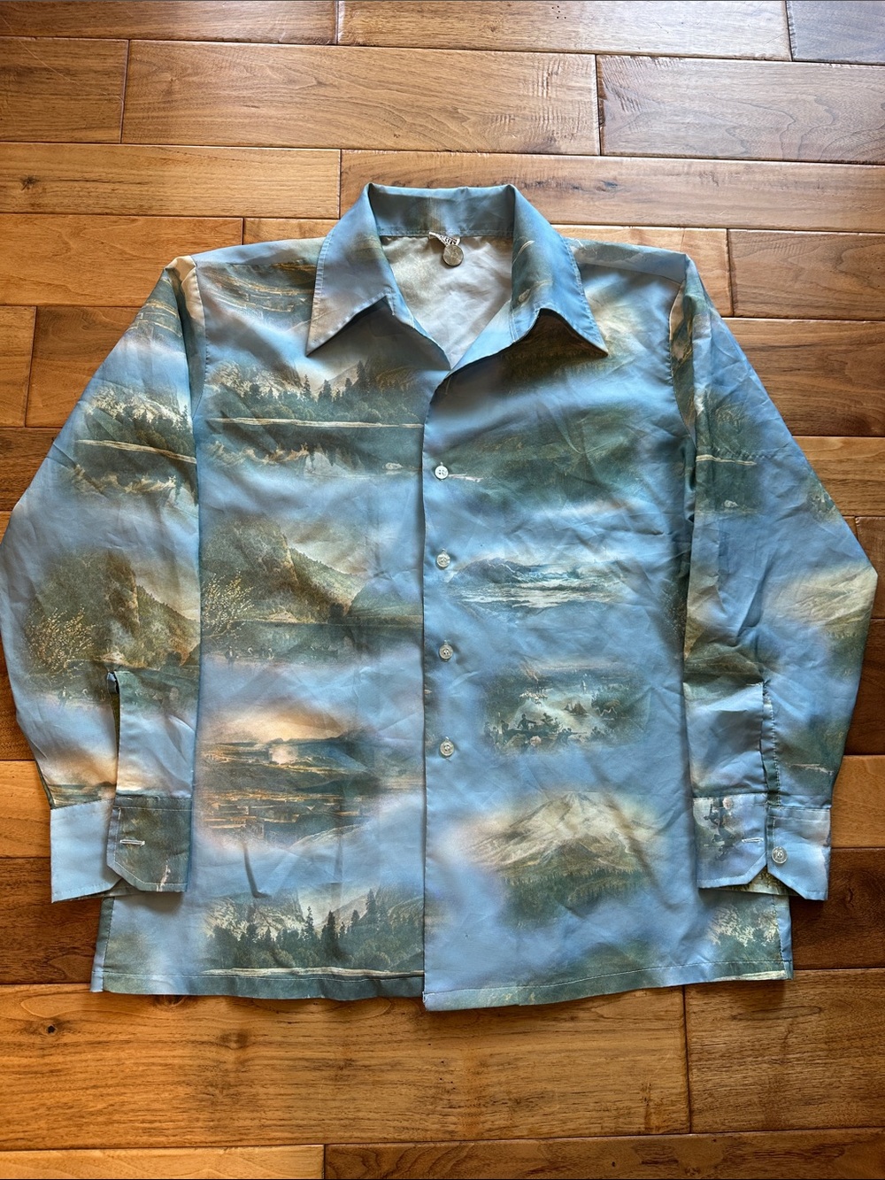 Vtg 70s Montgomery Ward all over print disco shirt Sz large